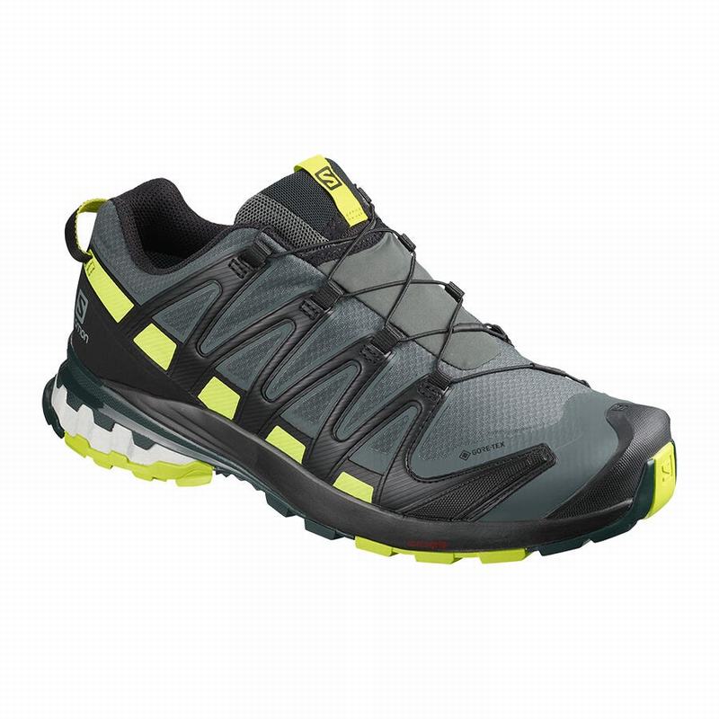 SALOMON UK XA PRO 3D V8 GORE-TEX - Mens Trail Running Shoes Black/Light Green,JUVM24359
